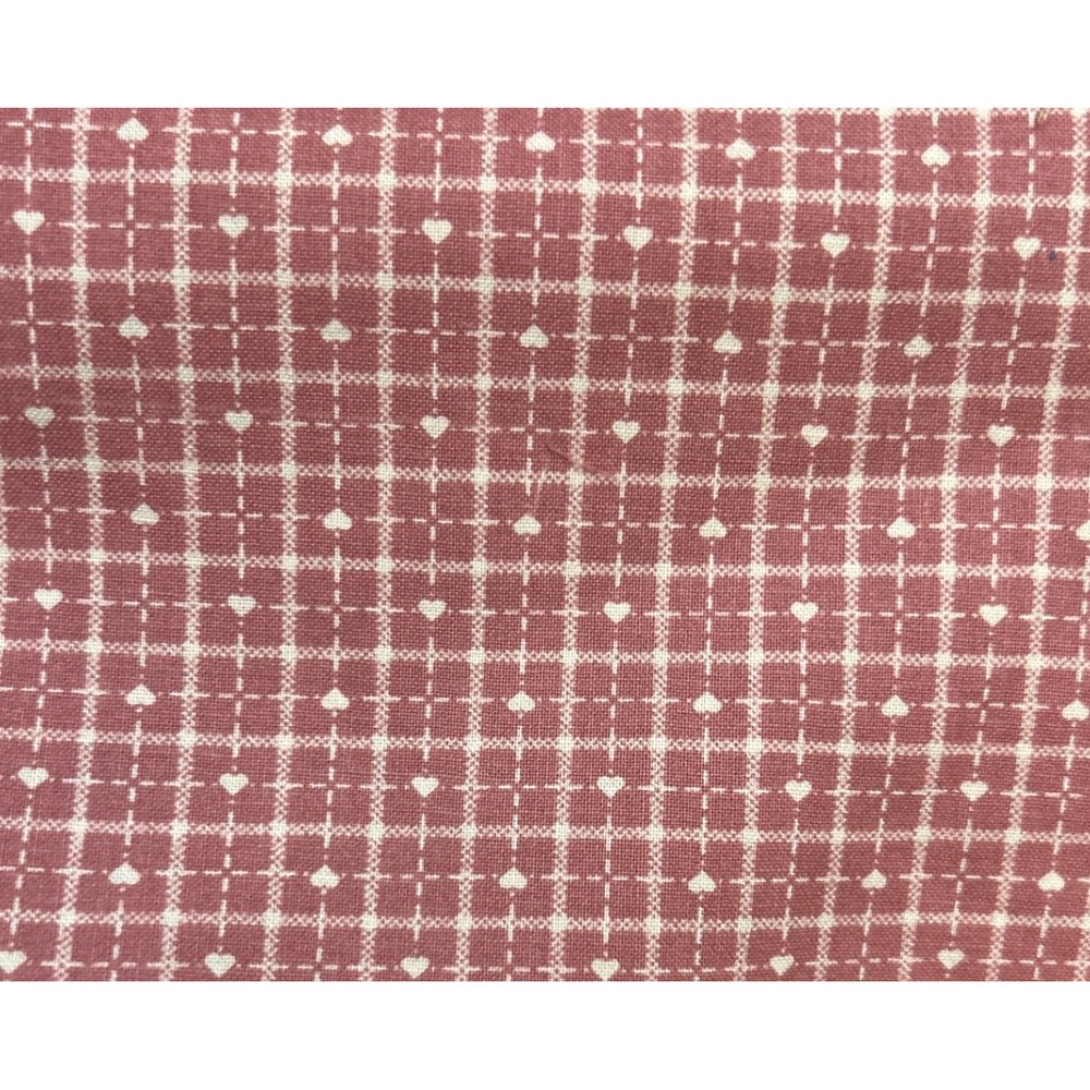 1990 Fabric Traditions Cotton Fabric Heart Grid Dusty Rose Cottagecore Vintage